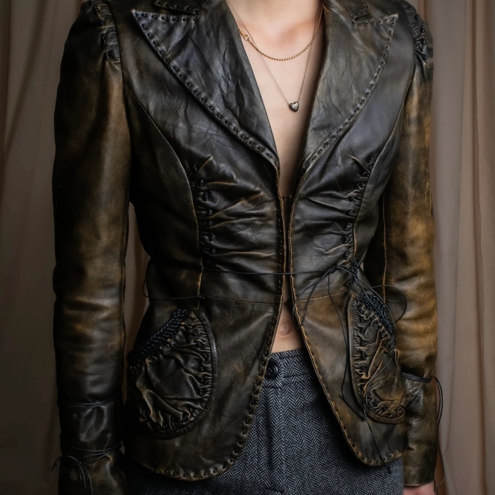 Roberta Scarpa Genuine Lamb Leather Vintage-Inspired Brown Jacket - Picture 11 of 11